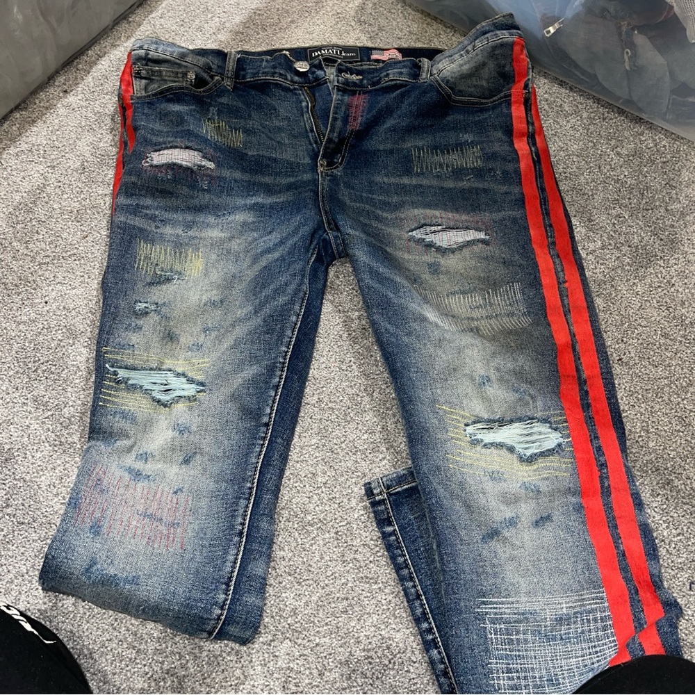Damati Mens High Quality Side Stripe Red Jeans Size 40
